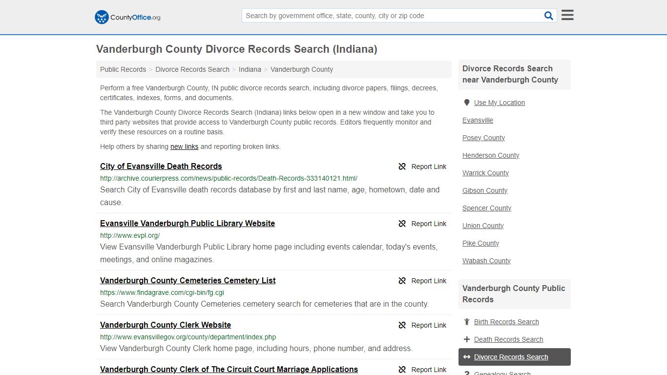 Vanderburgh County Divorce Records Search (Indiana) - County Office