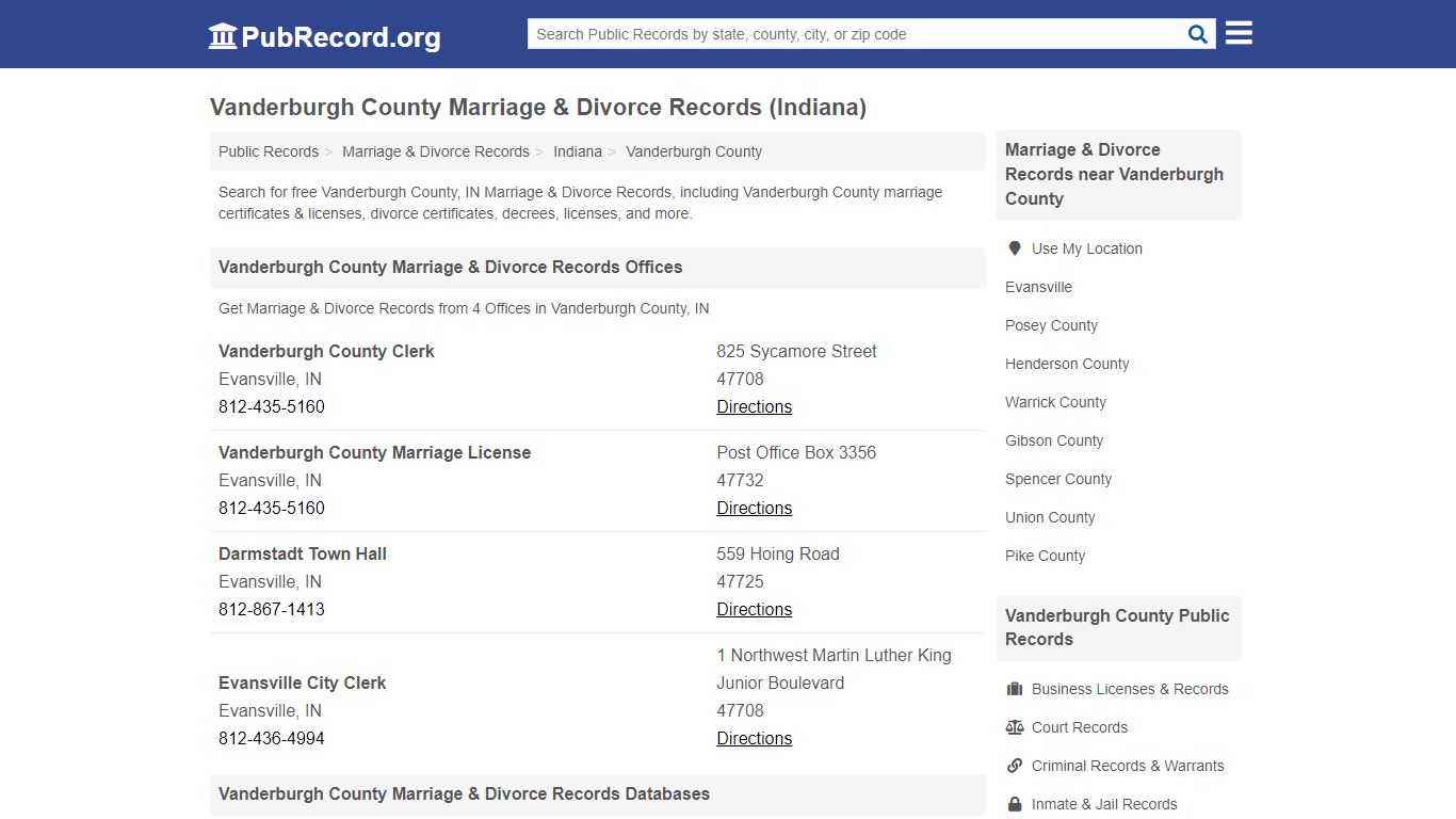 Vanderburgh County Marriage & Divorce Records (Indiana)